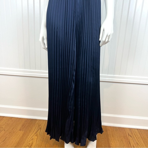 MICHAEL Michael Kors Women's Blue Satin Pleated Wide Leg Halter Jumpsuit Medium - Picture 4 of 13